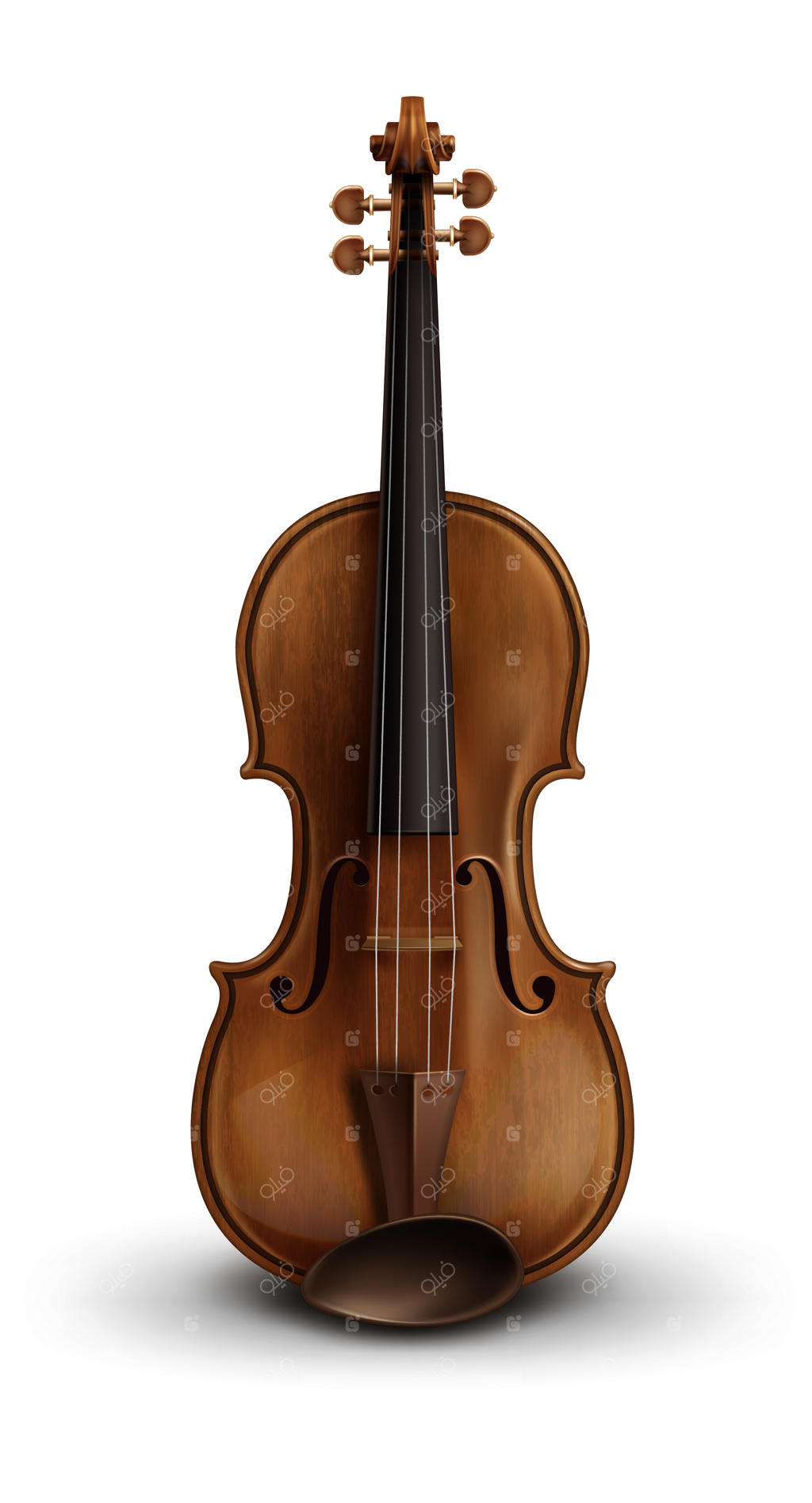 ویولن چوبی واقع‌گرایانه بر روی زمینه سفید قرار دارد.