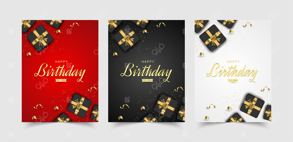 مجموعه‌ای از جشن‌های مدرن تولد با جعبه‌های کادویی واقعی.