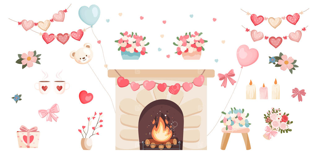 عناصر دکوراسیون دنج برای شومینه روز ولنتاین