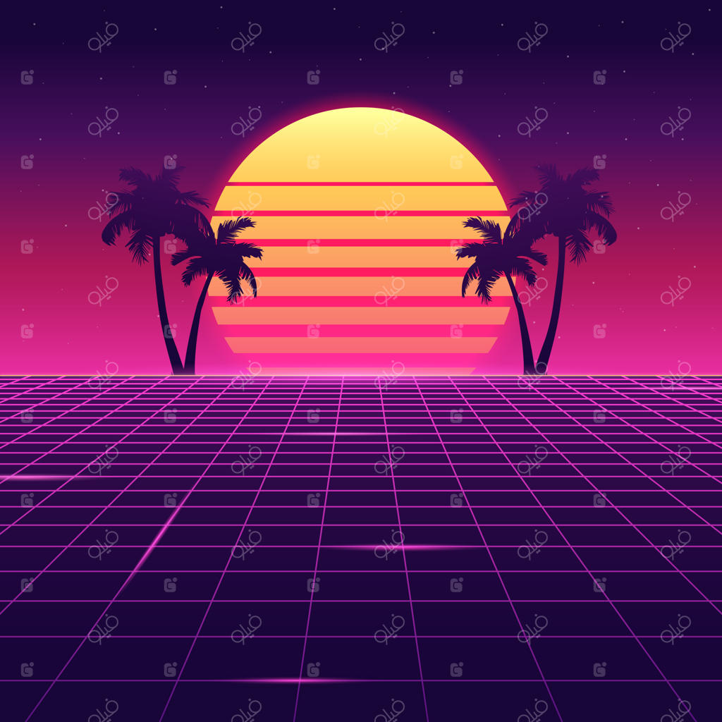 پس‌زمینه نئونی و آبستره به سبک رترو موج دهه ۸۰ میلادی