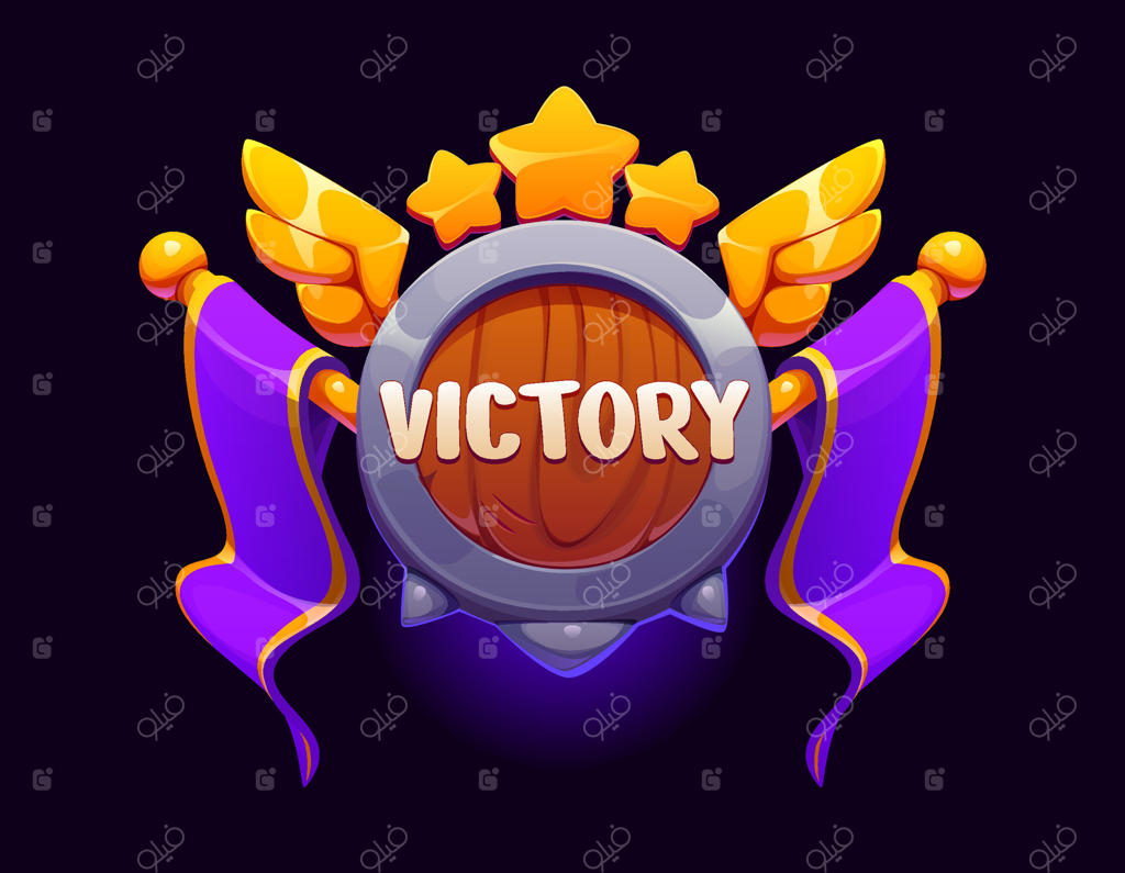 نماد بازی جایزه پیروزی کارتونی با سپر چوبی