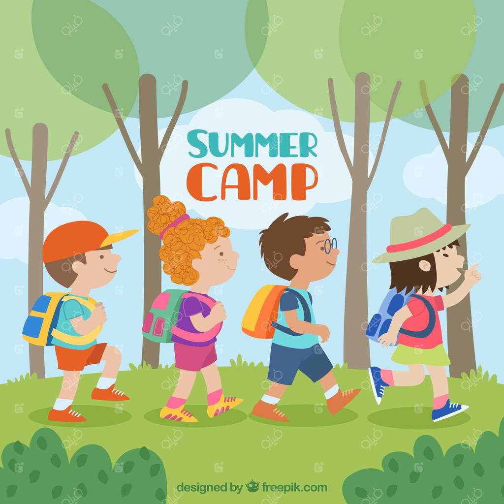 پس‌زمینه کمپ تابستانی با قدم زدن کودکان