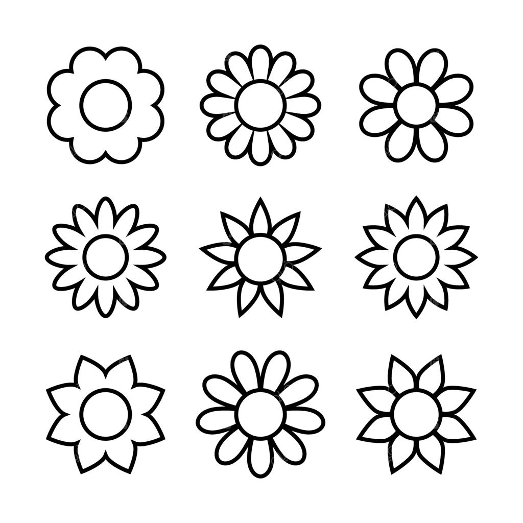 مجموعه آیکون‌های تزیینی با طرح گل‌ها در سبک خطی