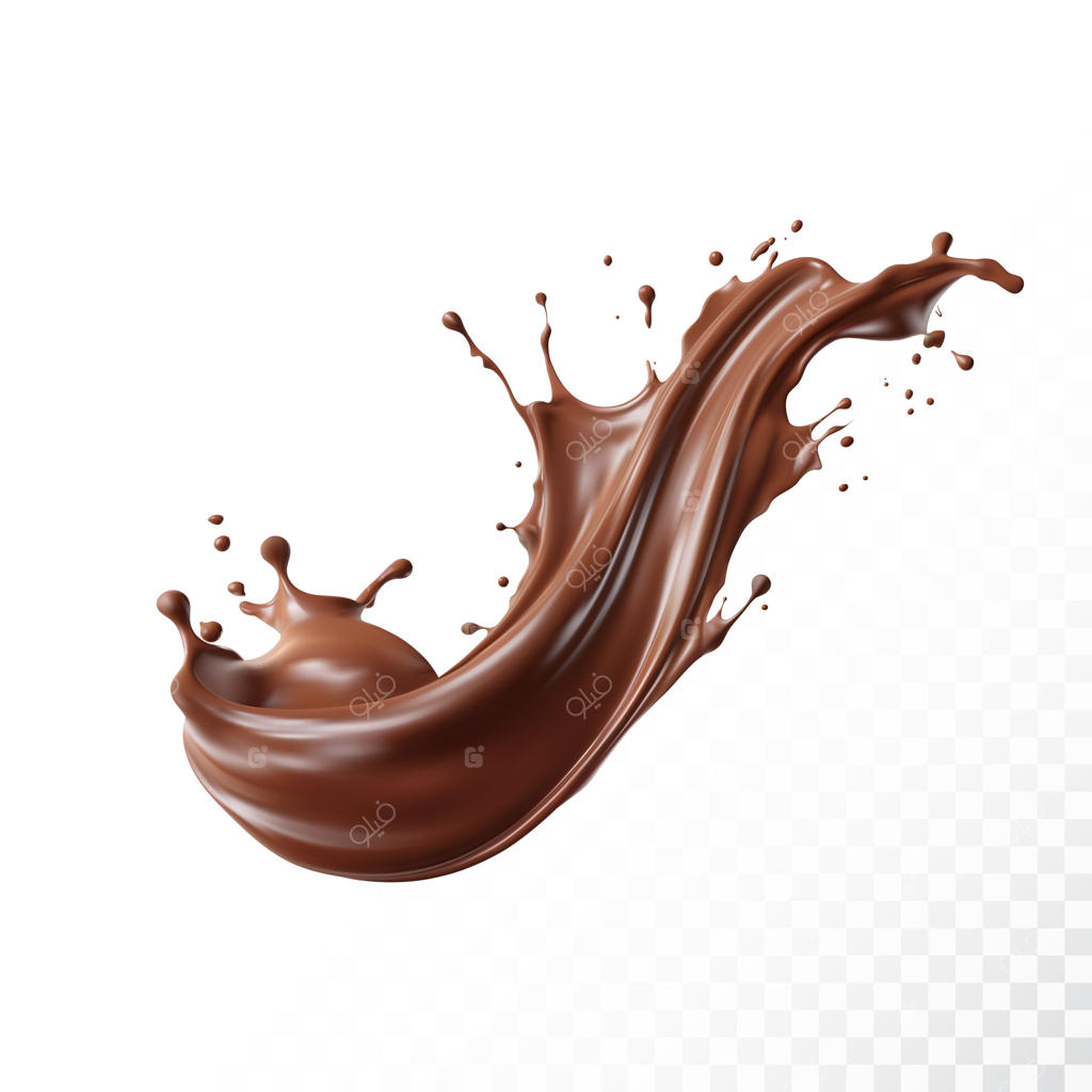 پاشش شکلات روی پس‌زمینه سفید. تصویرسازی واقعی.