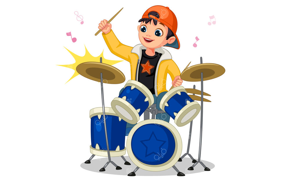 تصویر پسری کوچک در حال نواختن درامز