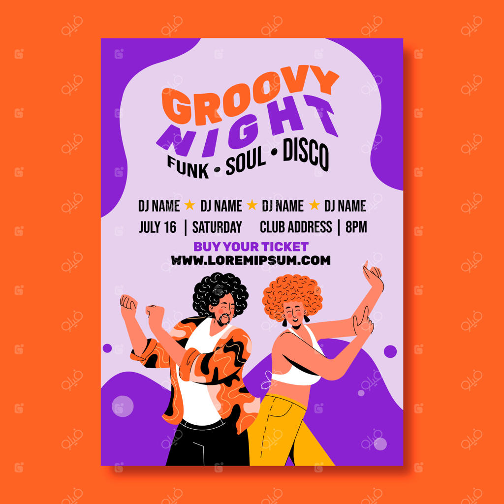 الگوی پوستر موسیقی فانک و سول با طراحی دستی