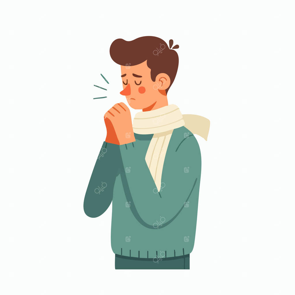 وکتور مرد جوان مبتلا به سرماخوردگی در حال عطسه