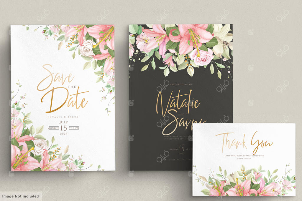 ست کارت دعوت عروسی گل‌دار با طراحی دستی