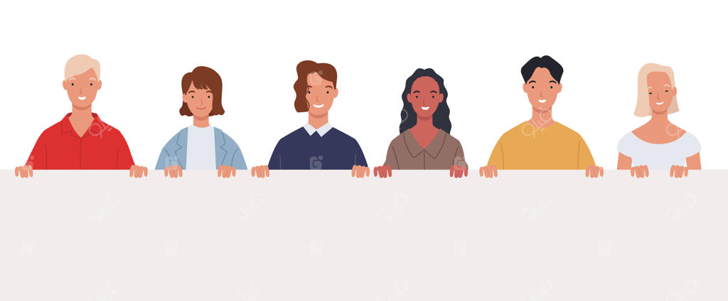 گروه دختر و پسر جوان ایستاده با بنر خالی در دست