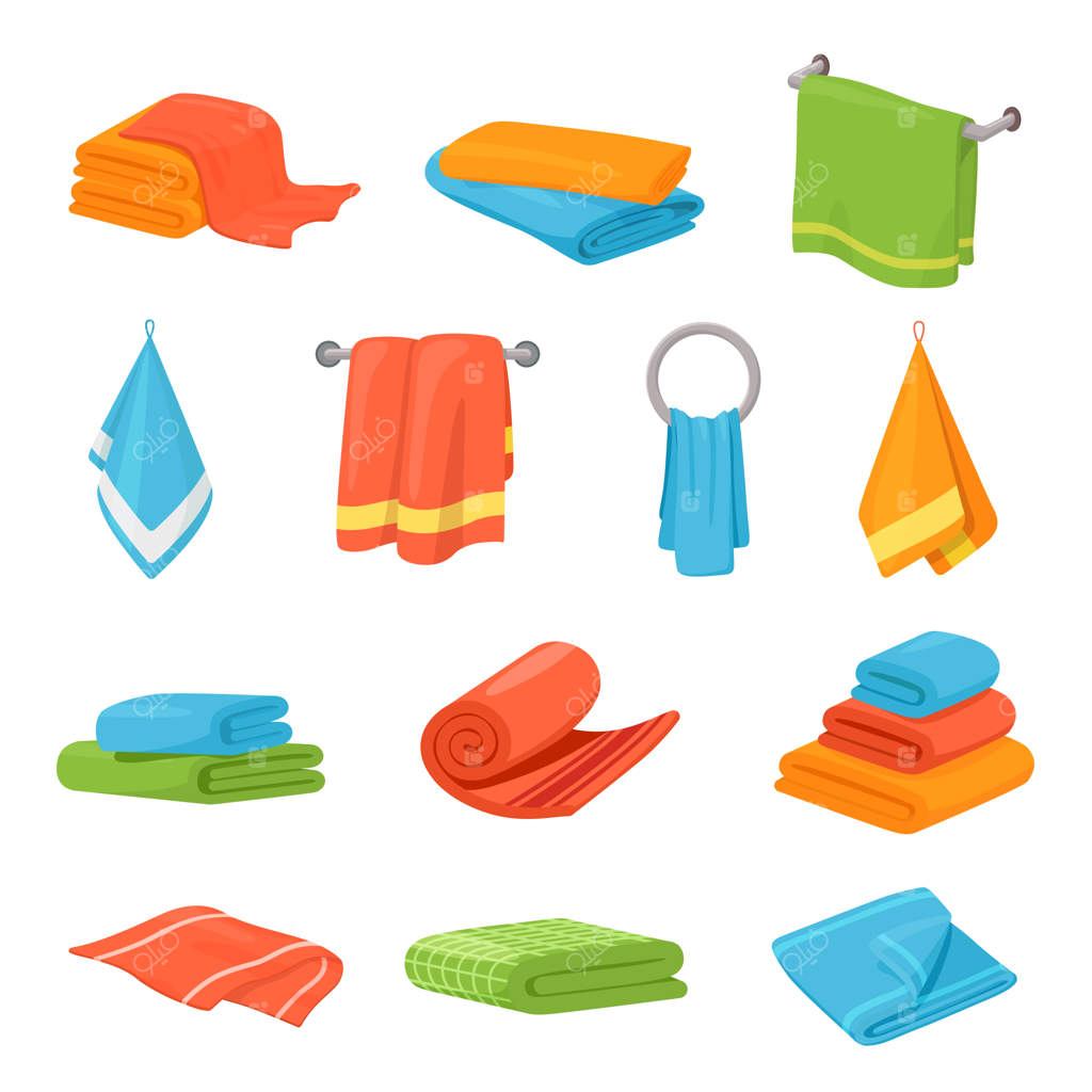 حوله‌های حمام پارچه‌ای و طراحی حوله آشپزخانه - مجموعه جدید پارچه‌های نرم، حوله‌های لوله‌شده و دسته‌پارچه‌های هتل یا خانگی