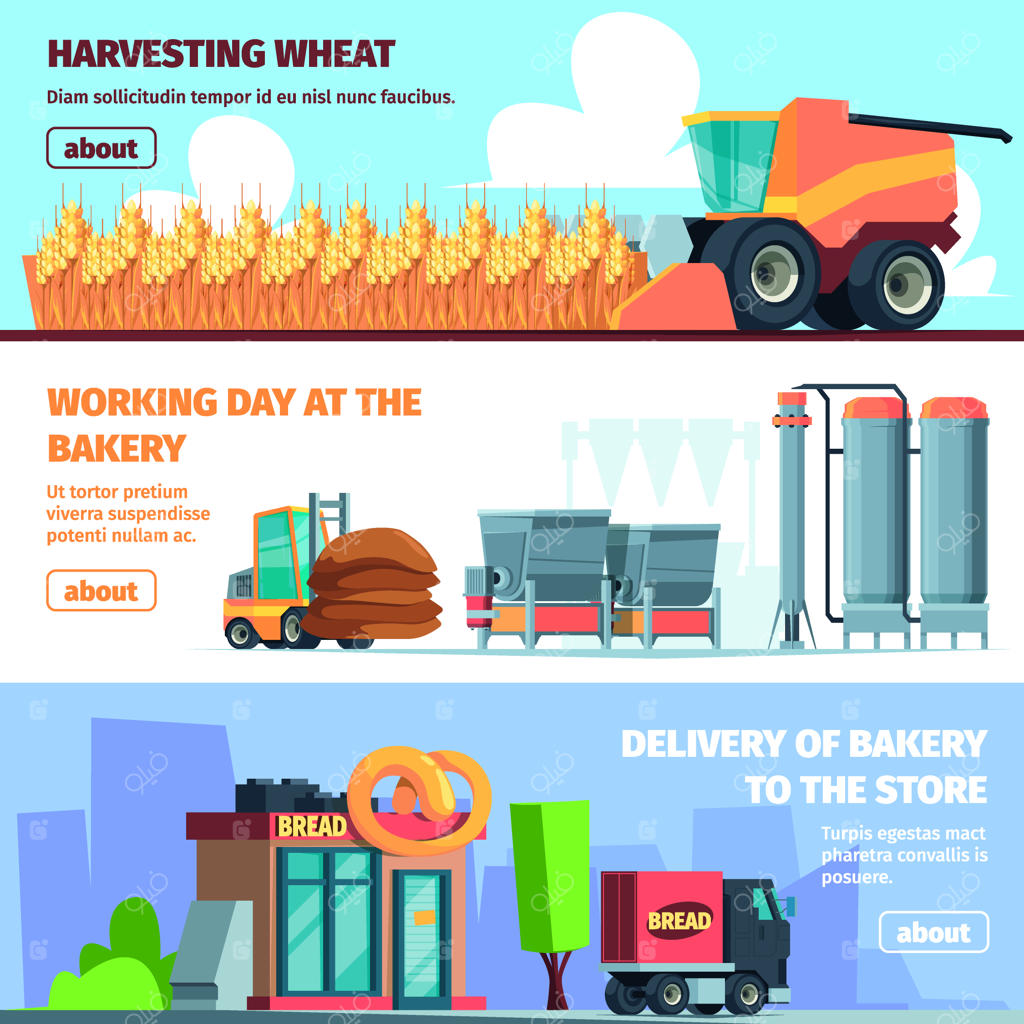 بنرهای تولید نان: وسایل کشاورزی روستایی و فرآیندهای برداشت آسیاب بادی - قالب‌های تبلیغاتی پر زرق و برق با جای متن