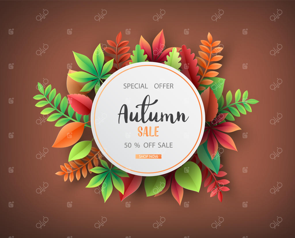 برش کاغذی فصل پاییز، برگ‌های رنگارنگ پاییزی بر روی پس‌زمینه. تصویر برداری.