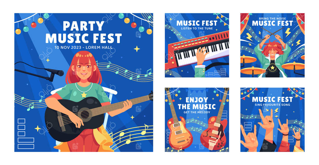 پست‌های اینستاگرامی فستیوال موسیقی با طراحی دستی