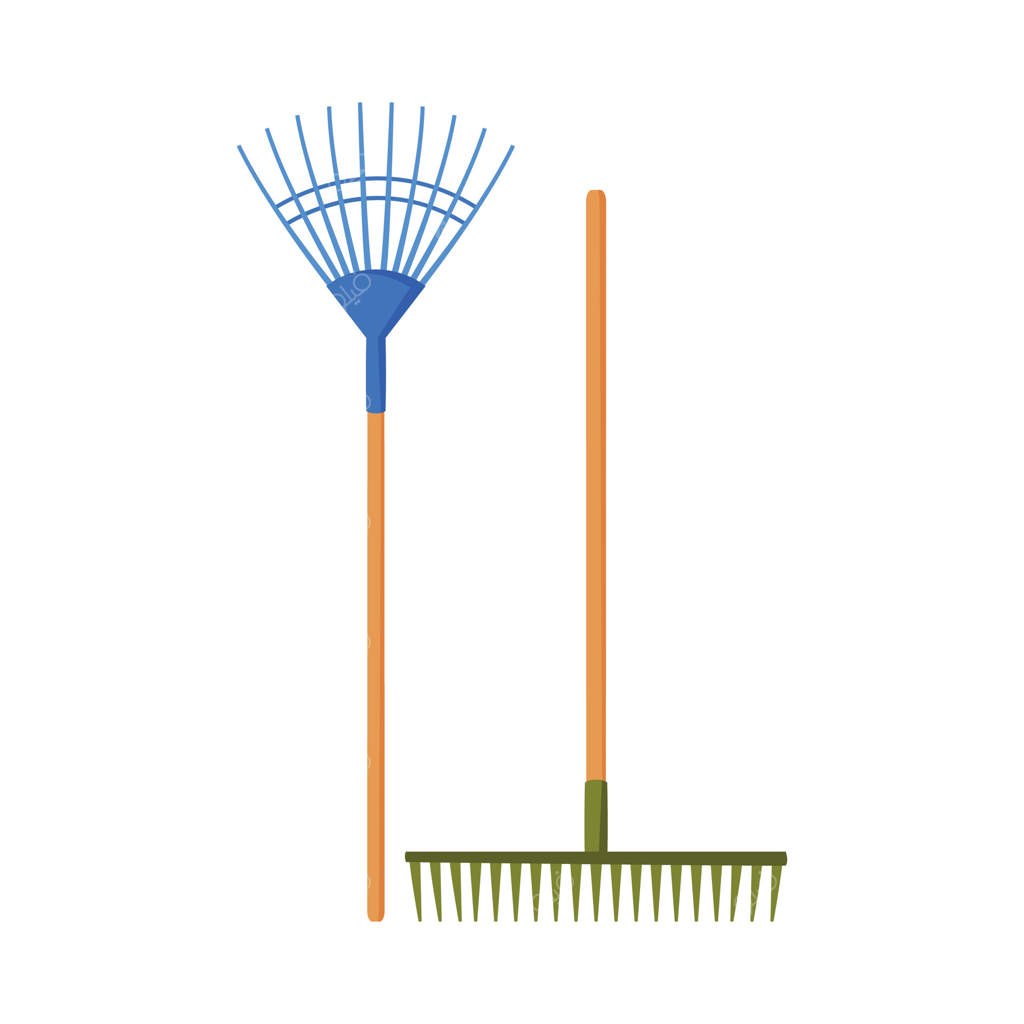 چنگک باغبانی، تجهیزات کشاورزی، ابزارهای زراعت - تصویر با سبک تخت بر روی پس‌زمینه سفید