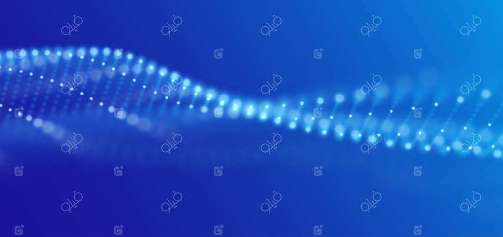 موج ذرات آبی پویا، تجسم صدای انتزاعی، منظره مشبک یا تکنولوژی اطلاعات شبکه