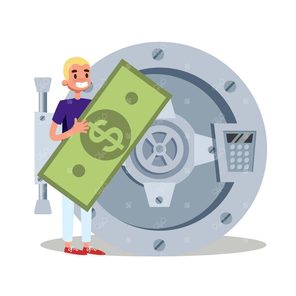 مردی در کنار گاوصندوق: ایده‌ی سپرده‌گذاری در بانک