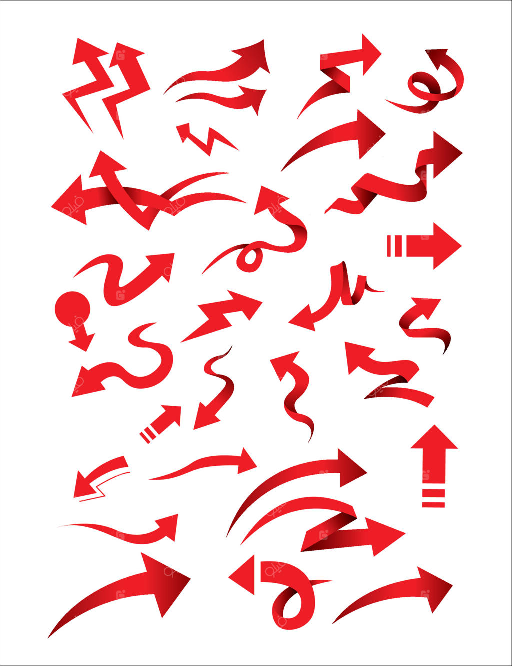 مجموعه وکتور رایگان از طرح‌های فلش دستی بر روی زمینه سفید