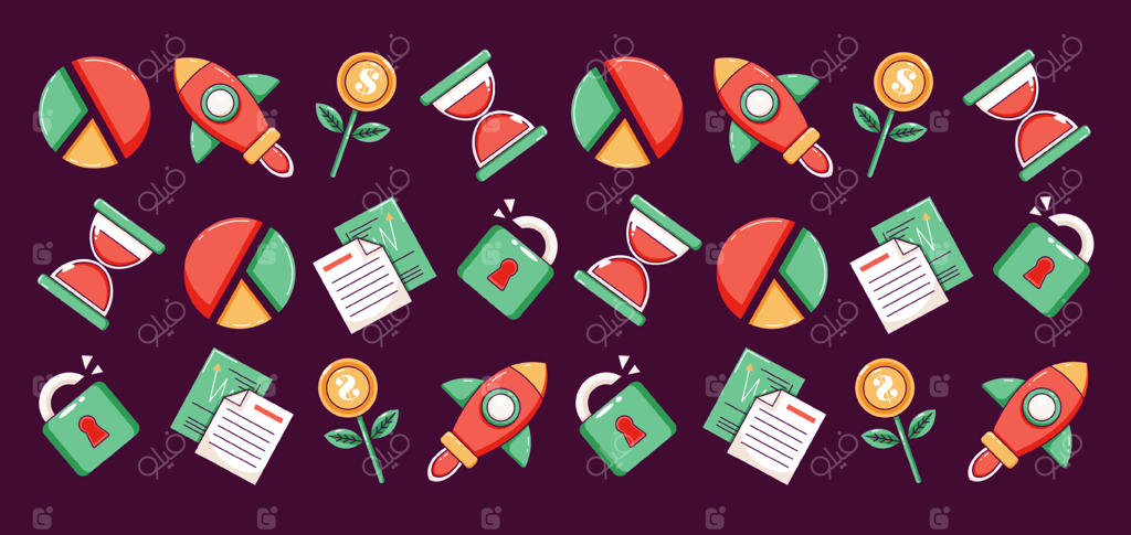 استراتژی کسب‌وکار: الگوی اینفوگرافیک با نمادهای سند، موشک، پول و زمان