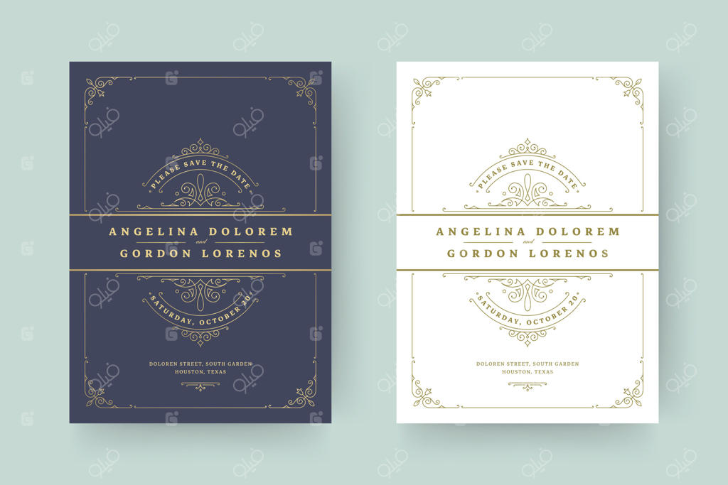 الگوی کارت دعوت عروسی: تاریخ را ذخیره کنید با تزئینات زیبا و طراحی‌های متنوع.