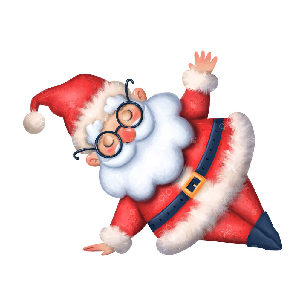 تصویر کارتونی بامزه‌ای از بابانوئل در حال انجام یوگا و مدیتیشن.