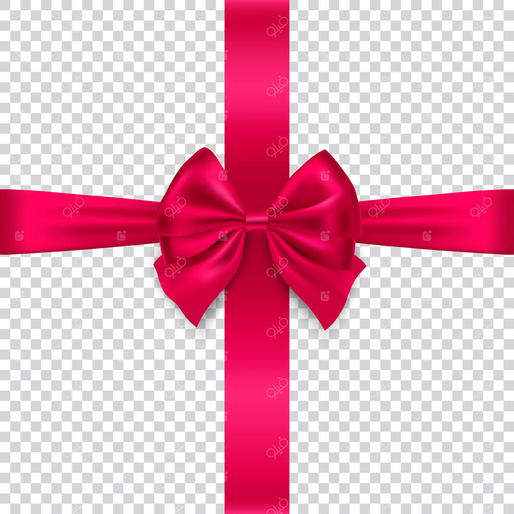 پاپیون و روبان ابریشمی قرمز بر روی زمینه شفاف