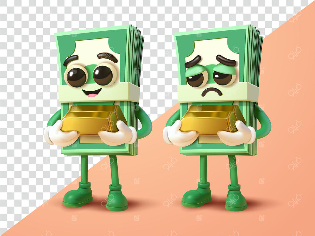 شخصیت‌های کارتونی پول با حالت‌های چهره متفاوت - وکتور حرفه‌ای