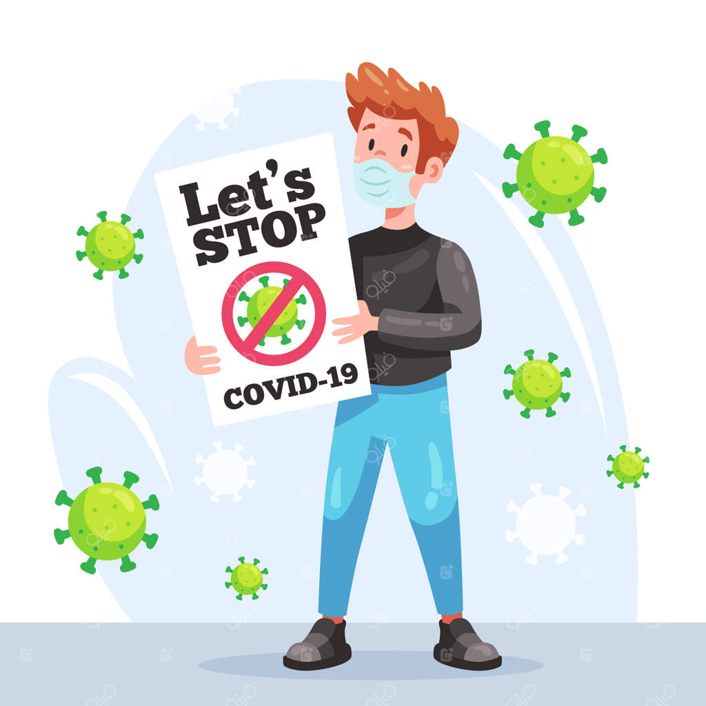 مردی با پلاکارد اعتراضی علیه کووید۱۹