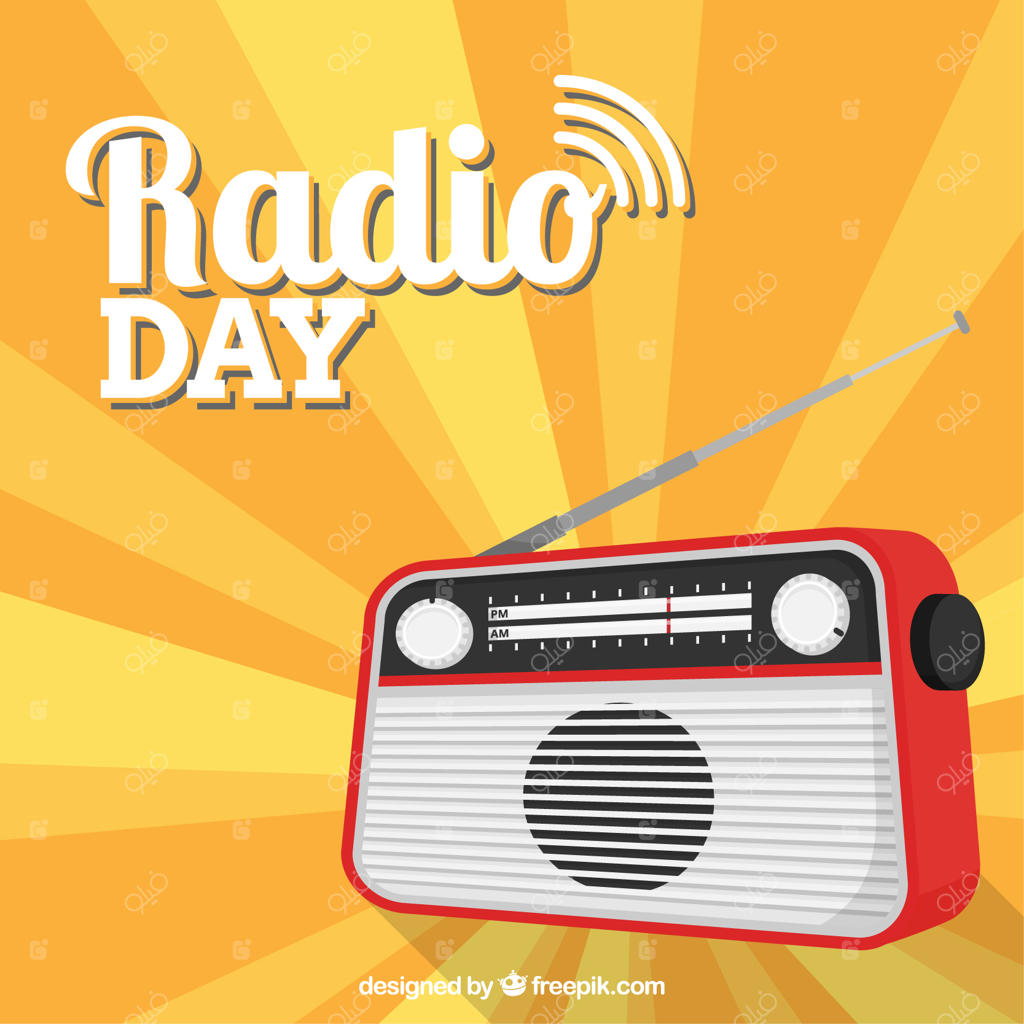 پس‌زمینه خورشیدی با رادیو به سبک طراحی تخت