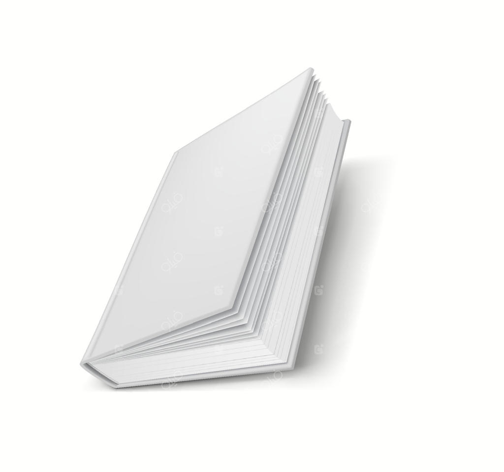 ماکت سه‌بعدی واقع‌گرایانه از یک کتاب خالی با صفحات کمی باز، ایده‌آل برای نمایش جلد کتاب‌ها.