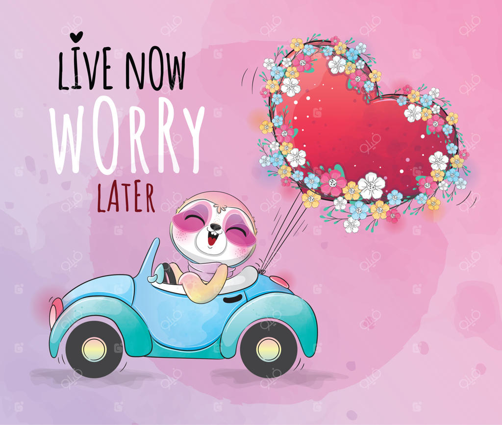 تصویر تنبل کوچک و بامزه روی ماشین - شخصیت آبرنگی تنبل دوست‌داشتنی