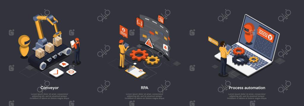 مفهوم اتوماسیون فرآیند با فناوری پیشرفته و برنامه‌نویسی.