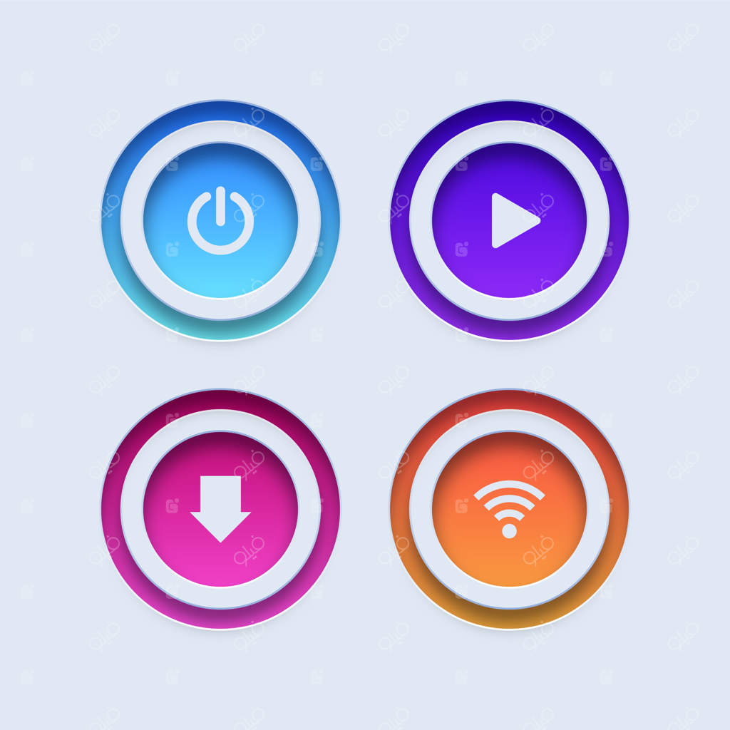 دکمه‌های رنگارنگ: قدرت، پخش، دانلود و وای‌فای