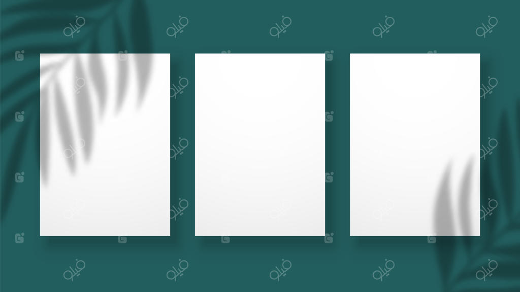 تاثیر سایه‌گذاری: برگ‌های محو نخل روی کاغذ. قالب کارت دعوت، پوستر یا بنر برداری. طرحی زیبا با شاخه‌های درهم‌تنیده و سایه‌ها.