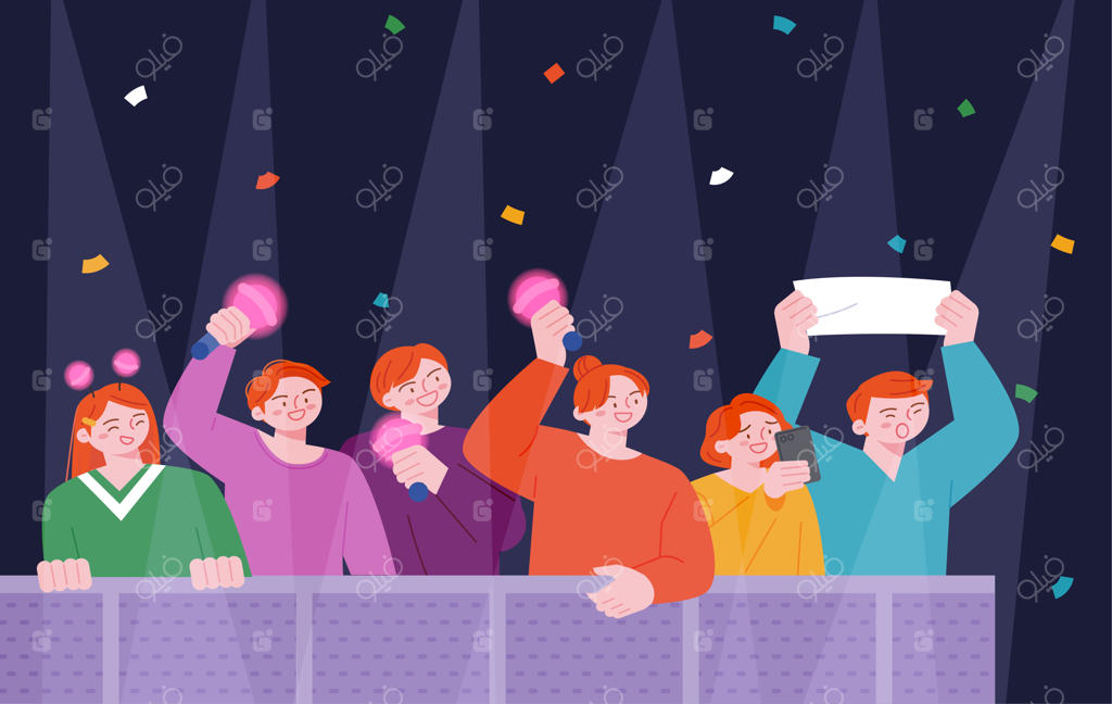 طرفداران آیدل‌های کیپاپ با پلاکاردها و چراغ‌های دستی از کنسرت لذت می‌برند