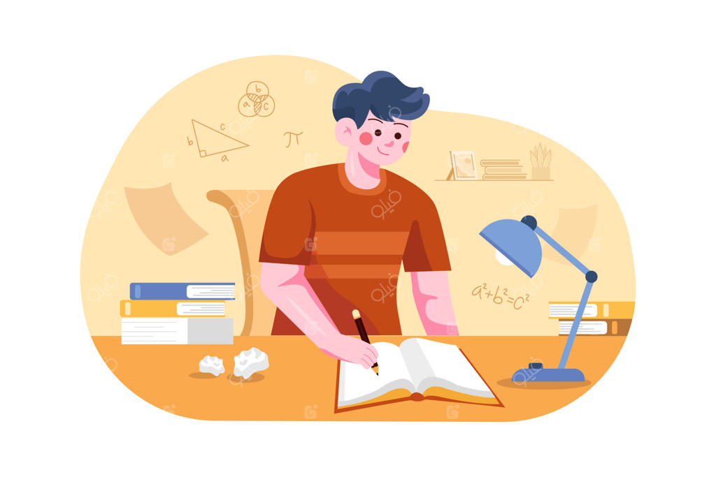 طرح مفهومی تصویرسازی آموزشی. تصویرسازی تخت (فلت)، جداشده در پس‌زمینه سفید.