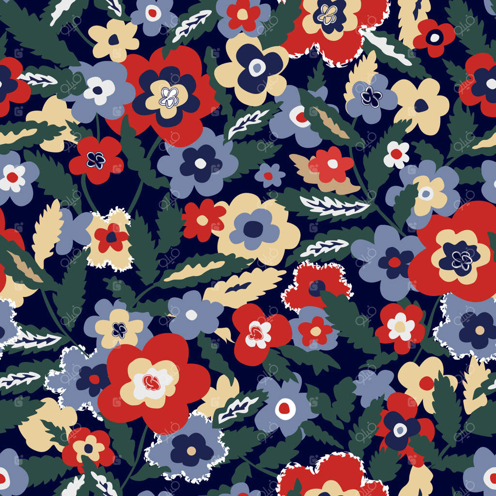 پترن یکپارچه گل‌ها: زمینه‌ای با طرح‌های گل‌دار، شکوفای باغ تابستانی