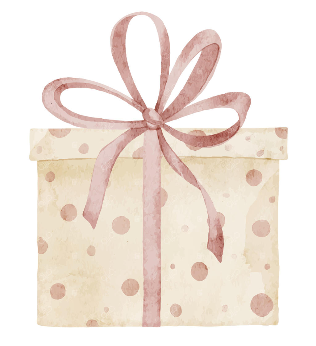 جعبه هدیه آبرنگی با طرح خال‌خال زیبا و روبان شیک. نقاشی کادویی برای کارت‌های تولد کودکان به رنگ‌های پاستلی یا جشن‌های کودکانه. هنر برای دعوتنامه‌های کودکان.