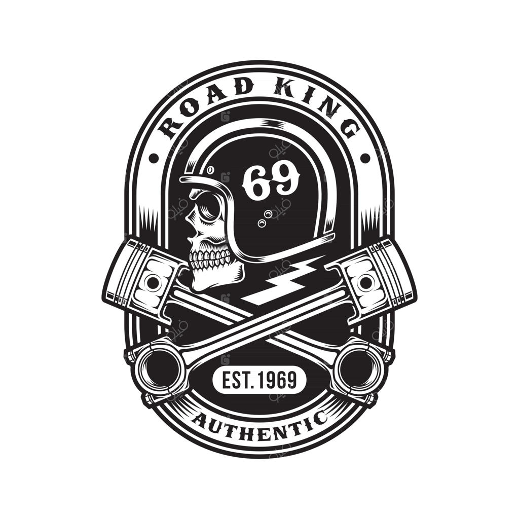 تی‌شرت با طرح گرافیکی جمجمه موتورسوار و پیستون‌های ضربدری