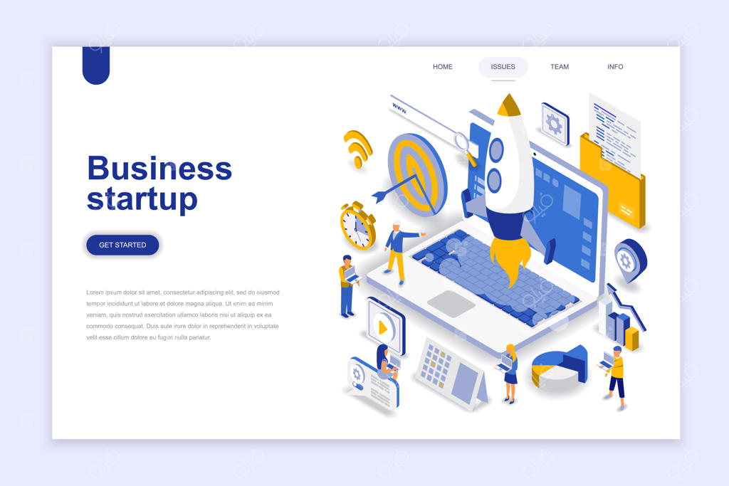 مفهوم ایزومتریک و مدرن راه‌اندازی کسب‌وکار نوپا.