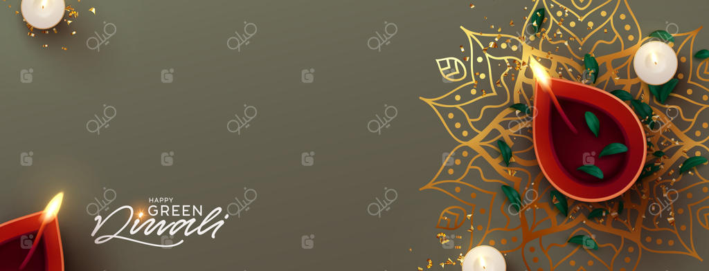 بنر جشن دیوالی؛ بزرگترین جشنواره نور و عید مذهبی هندوهای هند، طراحی واقع‌گرایانه چراغ روغنی سنتی مناسب برای پوستر و سربرگ وب‌سایت، تصویرسازی وکتور