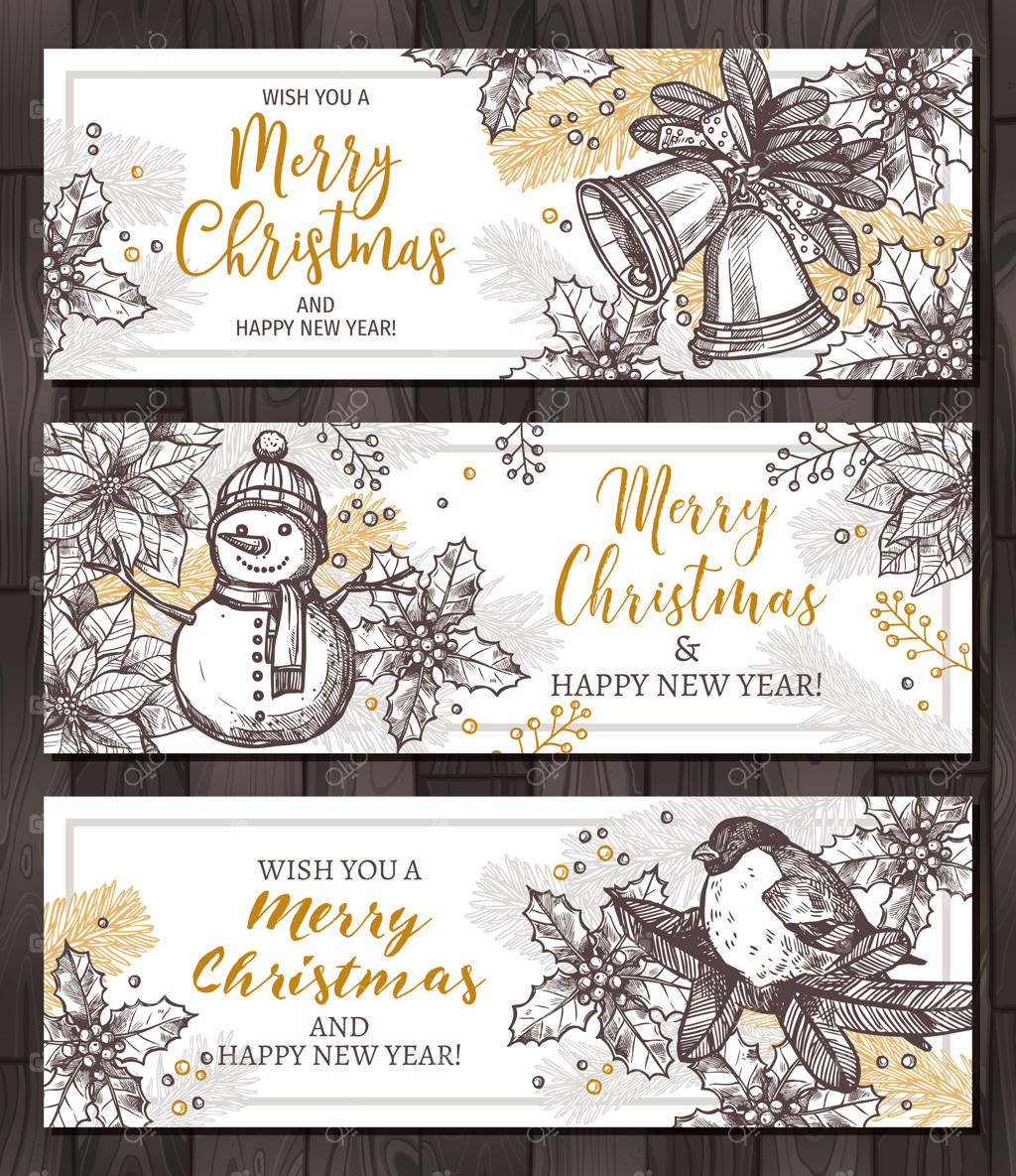 بنرهای افقی کریسمس برای وب: طراحی کارت‌های تبریک با نقاشی دستی