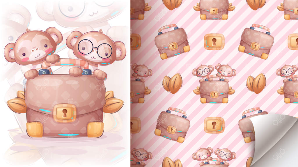 پترن یکپارچه کاراکتر کارتونی میمون دوست‌داشتنی