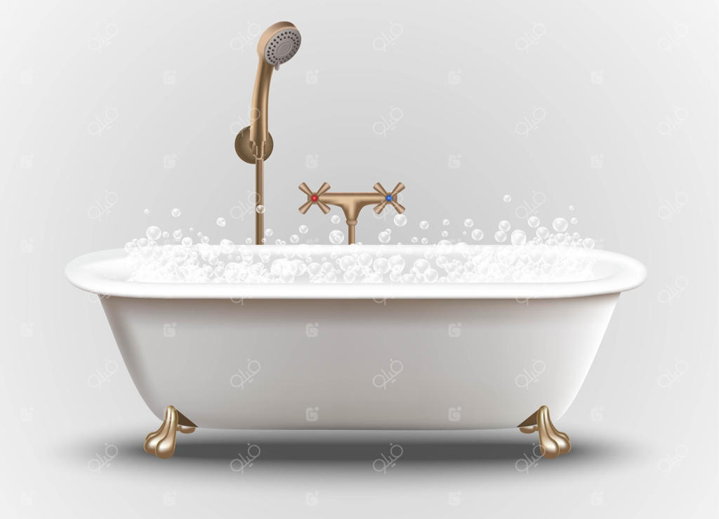 وان حمام سه‌بعدی واقعی با حباب‌های صابون و کف شامپو.