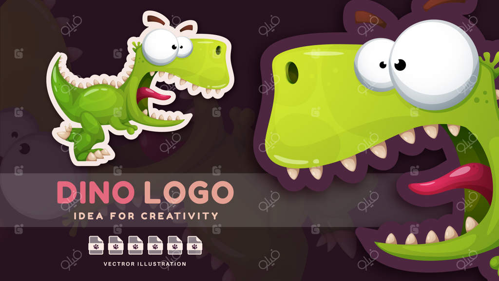 شخصیت کارتونی دایناسور بامزه و دیوانه برای کودکان - استیکر وکتور EPS 1