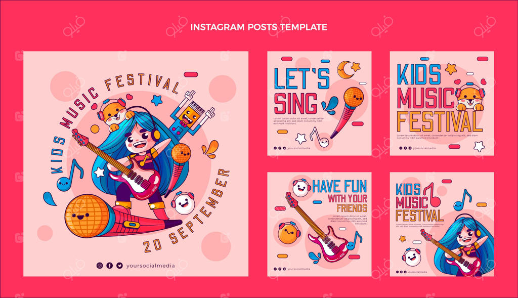 پست اینستاگرام جشنواره موسیقی با طراحی دستی رنگارنگ