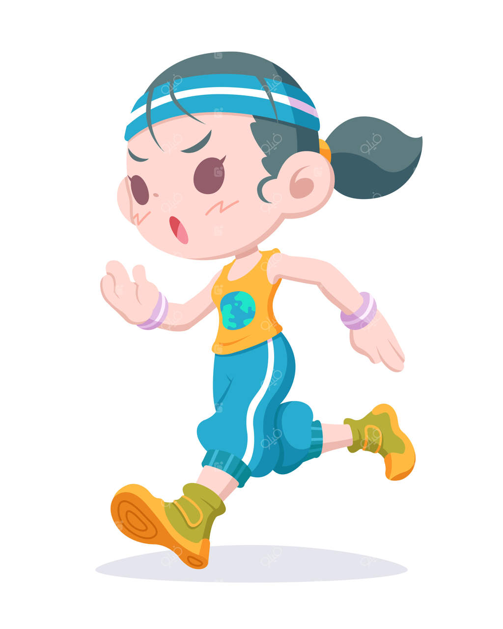 روز جهانی سلامت، تصویر کارتونی زن دوان با سبک بامزه