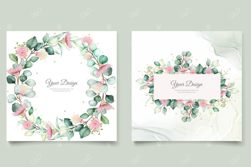 مجموعه کارت دعوت عروسی با طرح گل اکالیپتوس