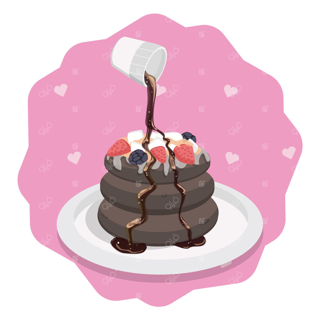 پنکیک شکلاتی با شیره و توت‌های تازه – غذای خیابانی برای بیرون‌بر