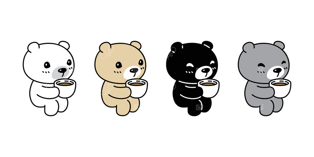 آیکون خرس قطبی: لوگو و تصویرسازی فنجان قهوه و چای داغ، کاراکتر کارتونی و تصویر کلپ آرت خرس تدی