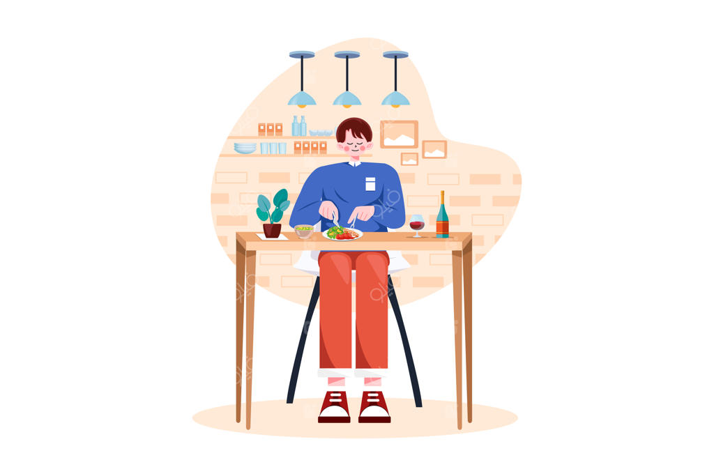 مردی در رستوران نشسته و غذا می‌خورد